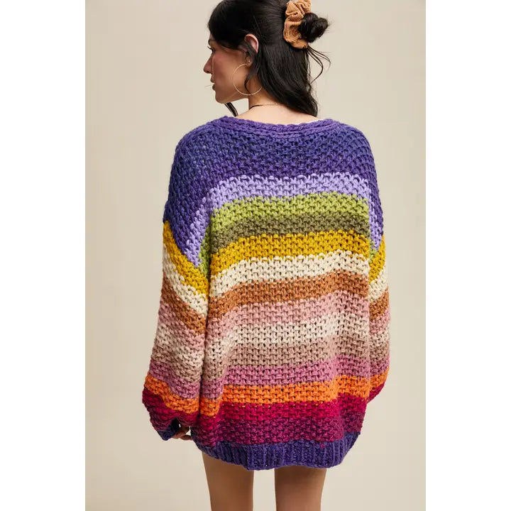 Rainbow Hand-Crochet Open Cardigan
