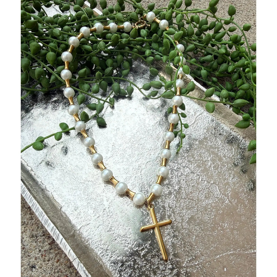 Lolly Beaded Cross Necklace : Hypoallergenic and Water Resistant