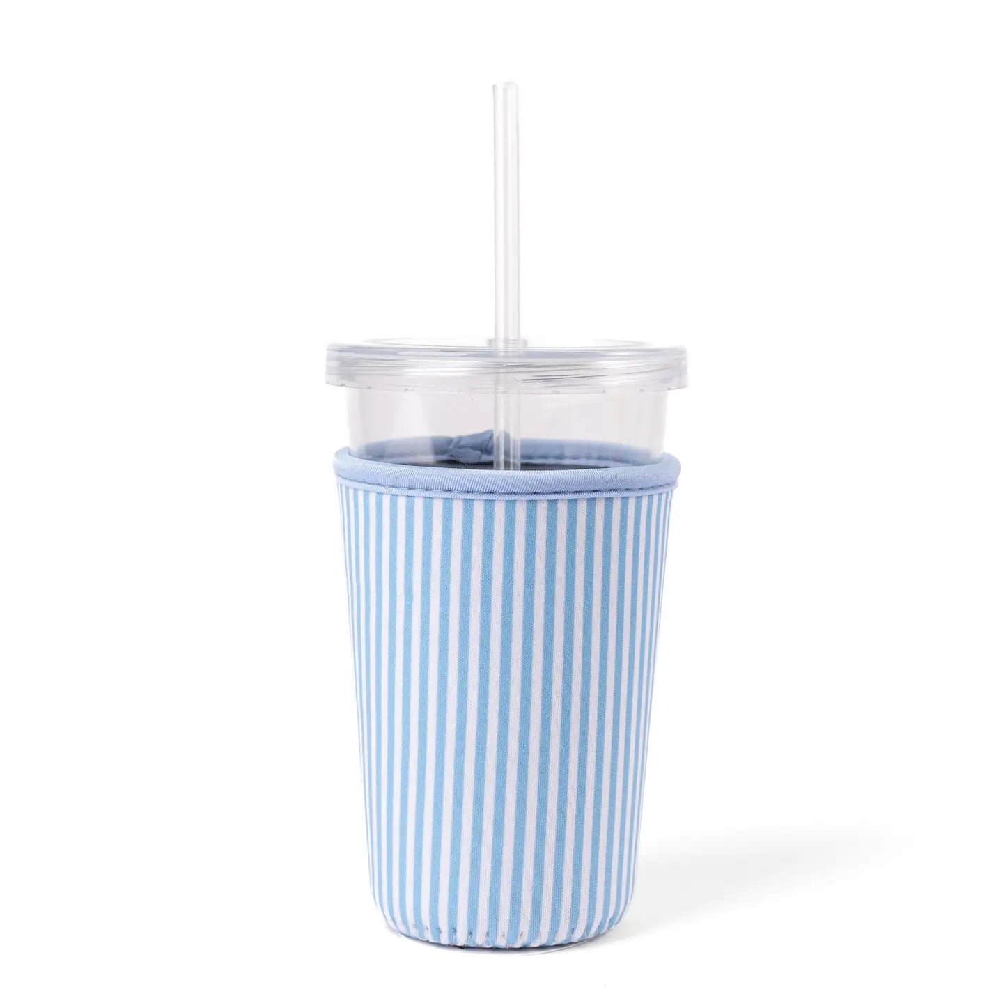 Blue Stripes Drink Sleeve, Iced Coffee Koozie