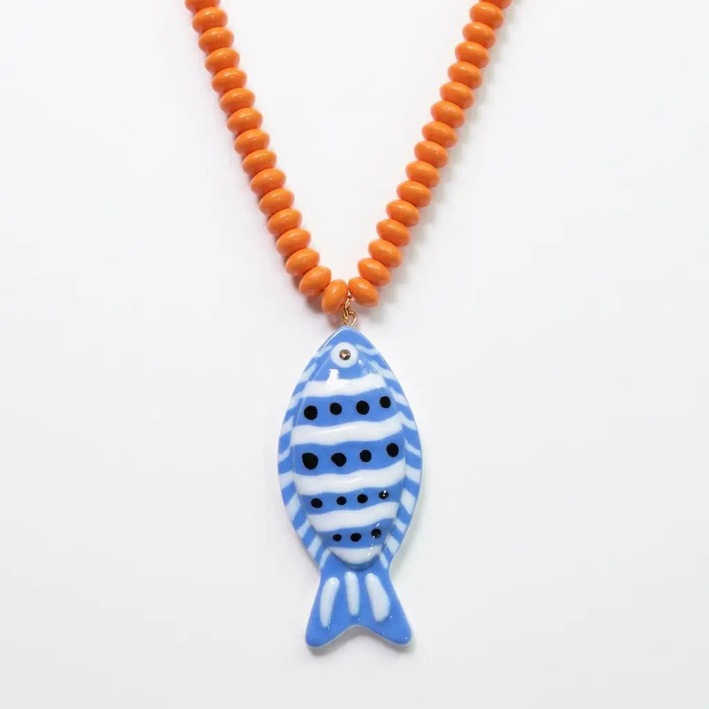 Long Beaded Fish Blue/Orange