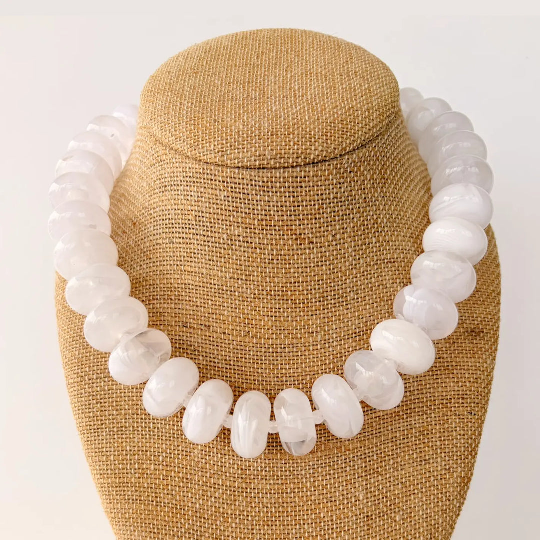 The Rory — Clear/White Rondelle Beaded Necklace