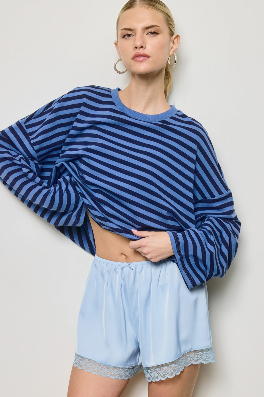 Striped Terry Oversized Long Sleeve Top