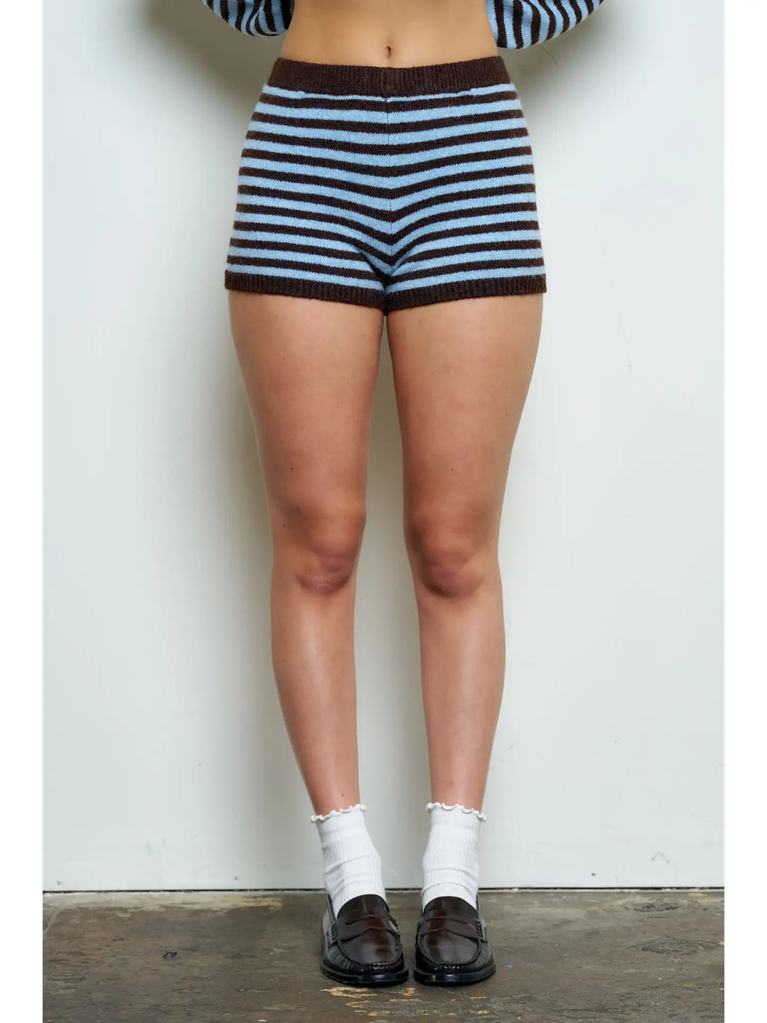 Striped Contrast Sweater Knit Mini Shorts