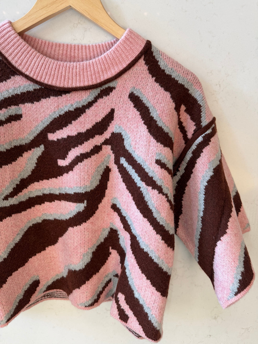 Zebra Print Short Sleeve Sweater Top