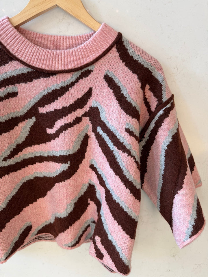 Zebra Print Short Sleeve Sweater Top