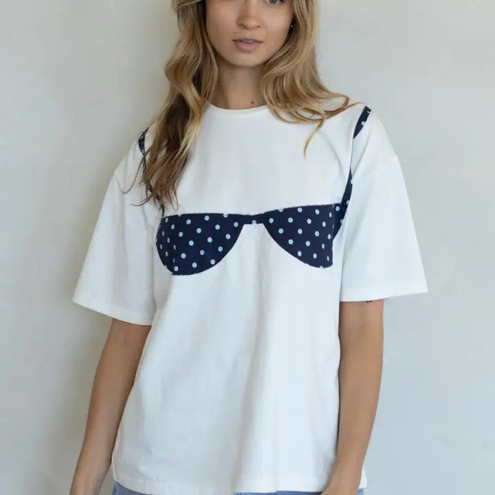 Blue Polka Dot Bikini Patchwork Tee