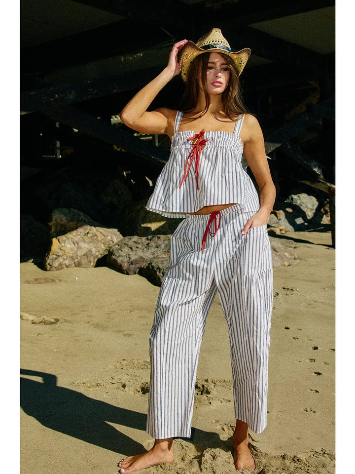 Contrast Drawstring Detail Stripe Print Pants