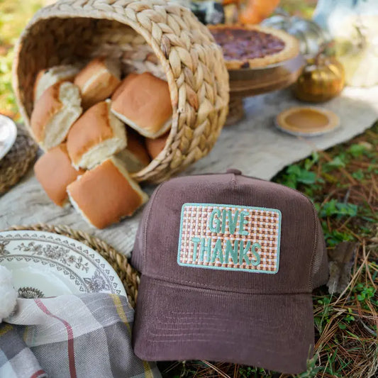 Give Thanks - Brown Corduroy Vintage Trucker Hat