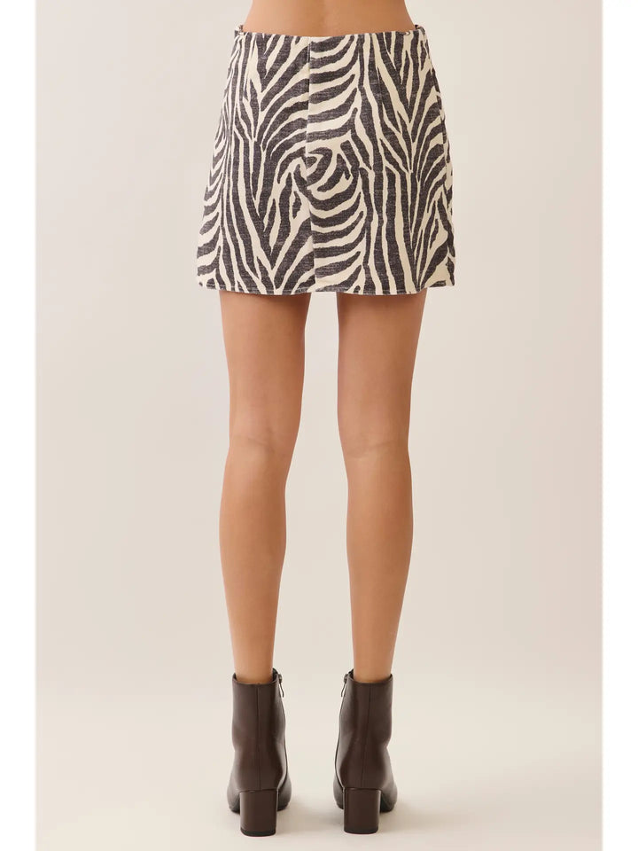 Zebra Print Wrap Style Front Mini Skirt
