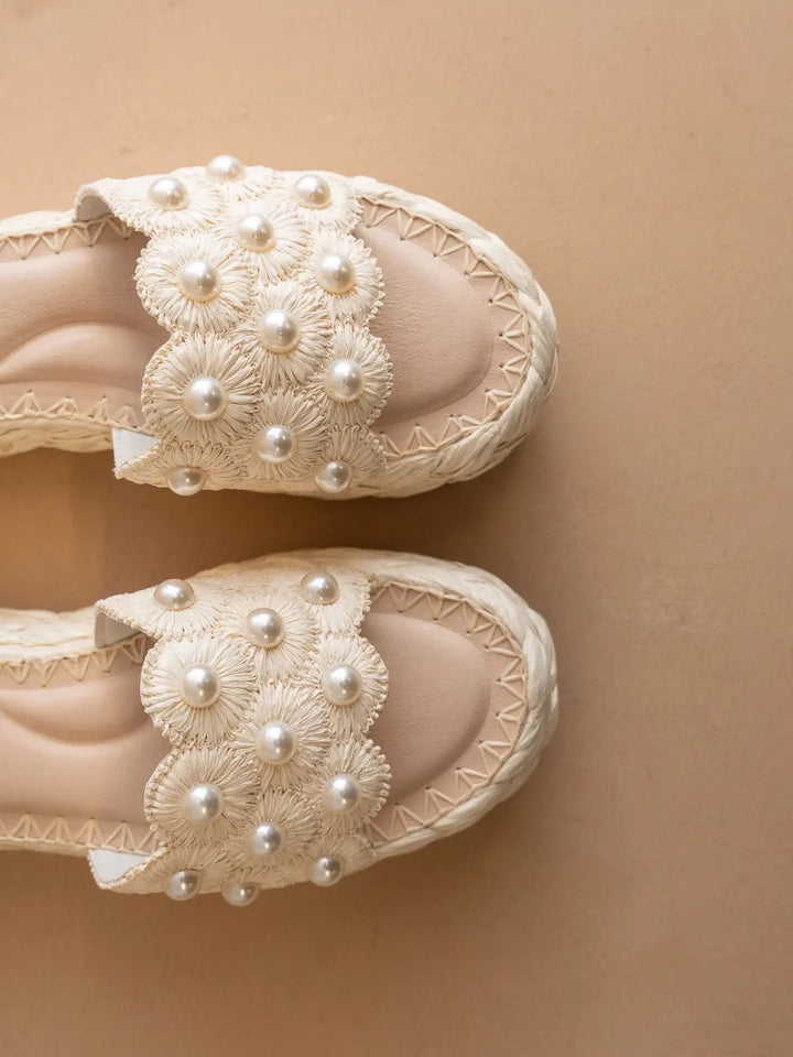 The Candice | Ivory Floral Raffia Platform Slide
