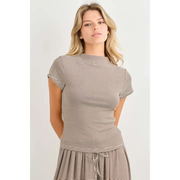 Striped Knit Mock Neck Top