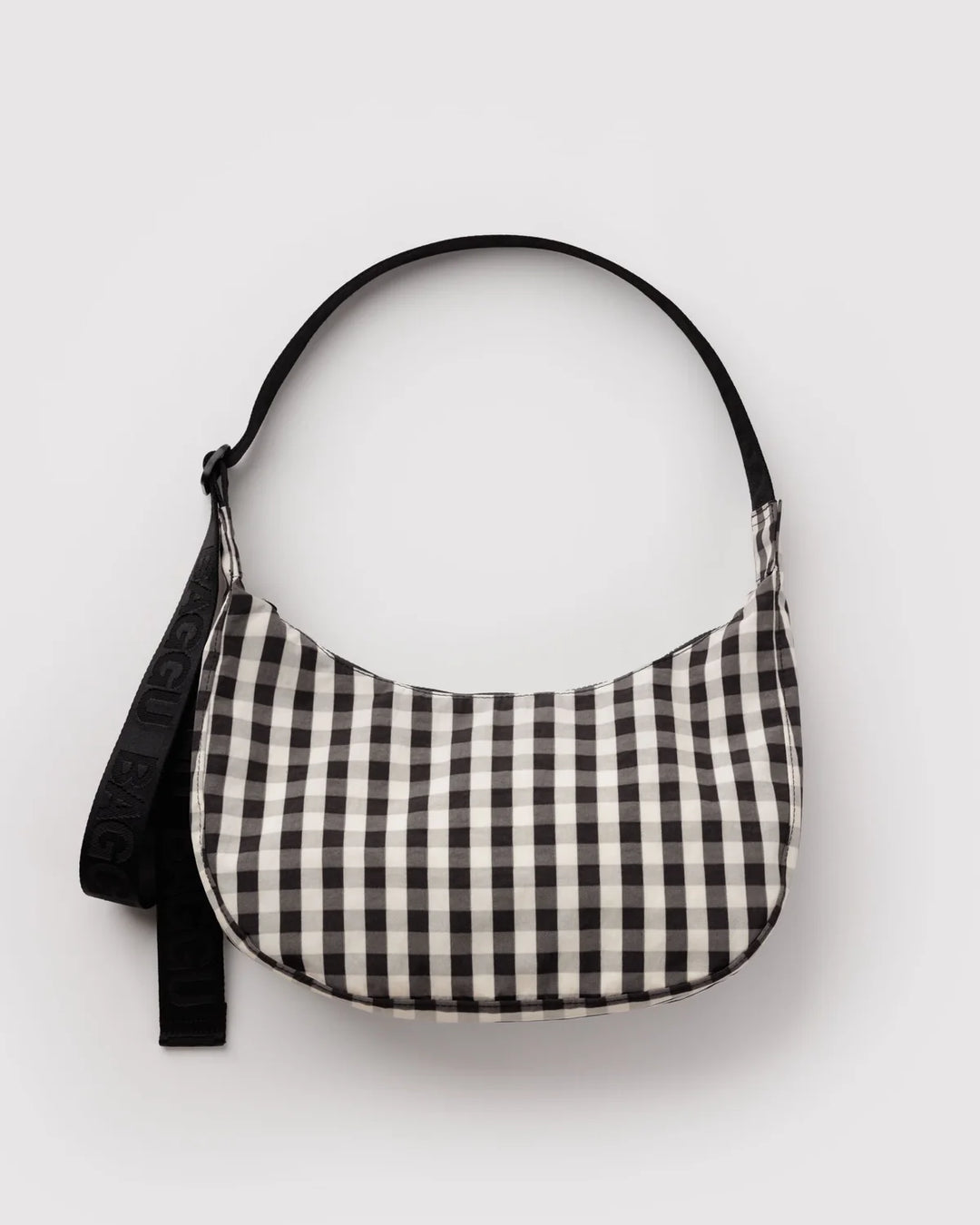 Black and Cream Gingham Medium Nylon Crescent Bag Baggu