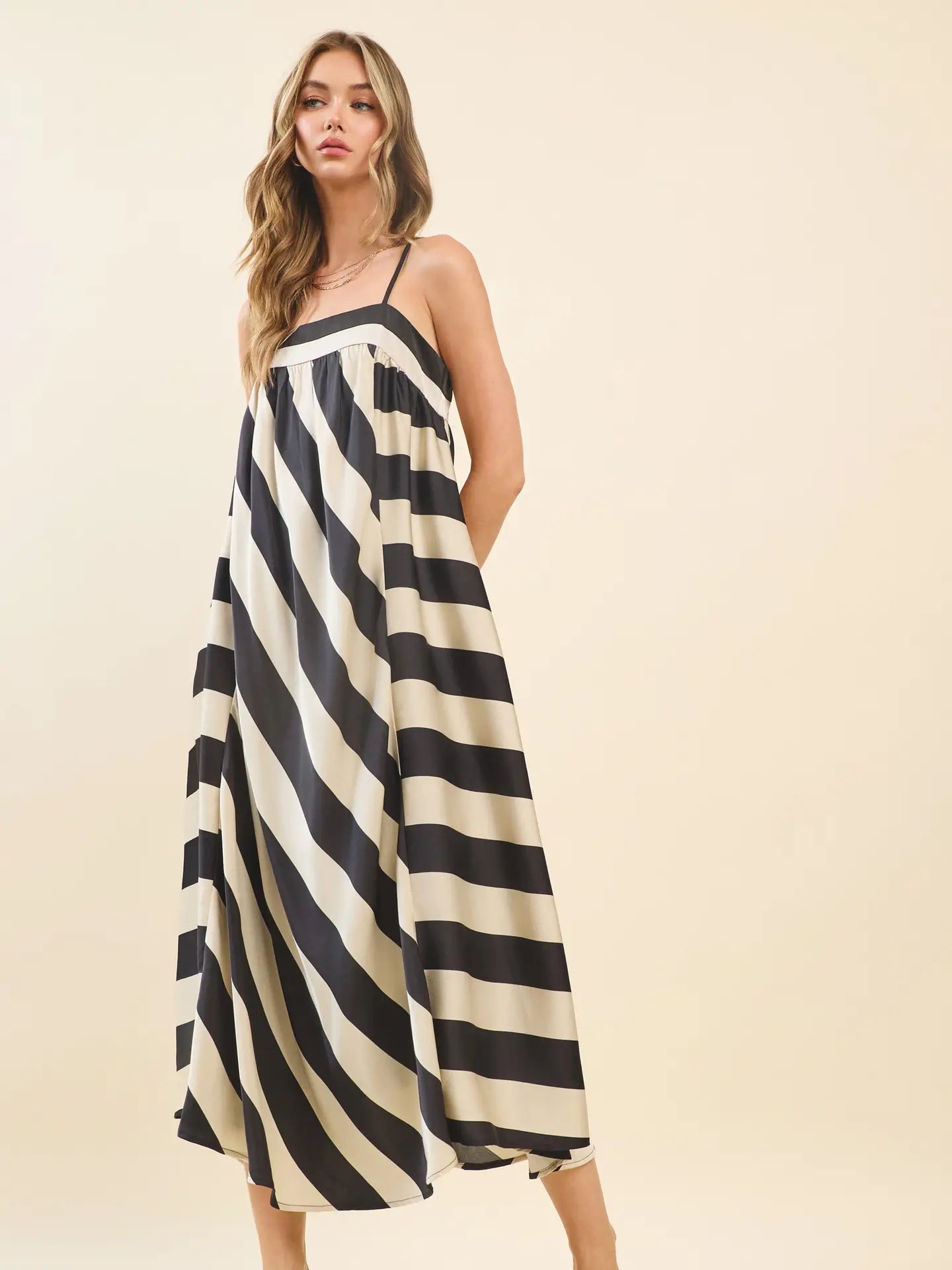 Bold Stripes Adjustable Straps Flowy Maxi Dress