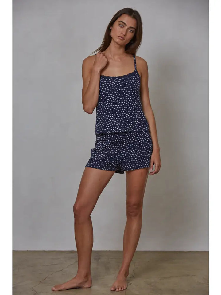 Knit Cotton Polyester Floral Print Waffle Cami Top