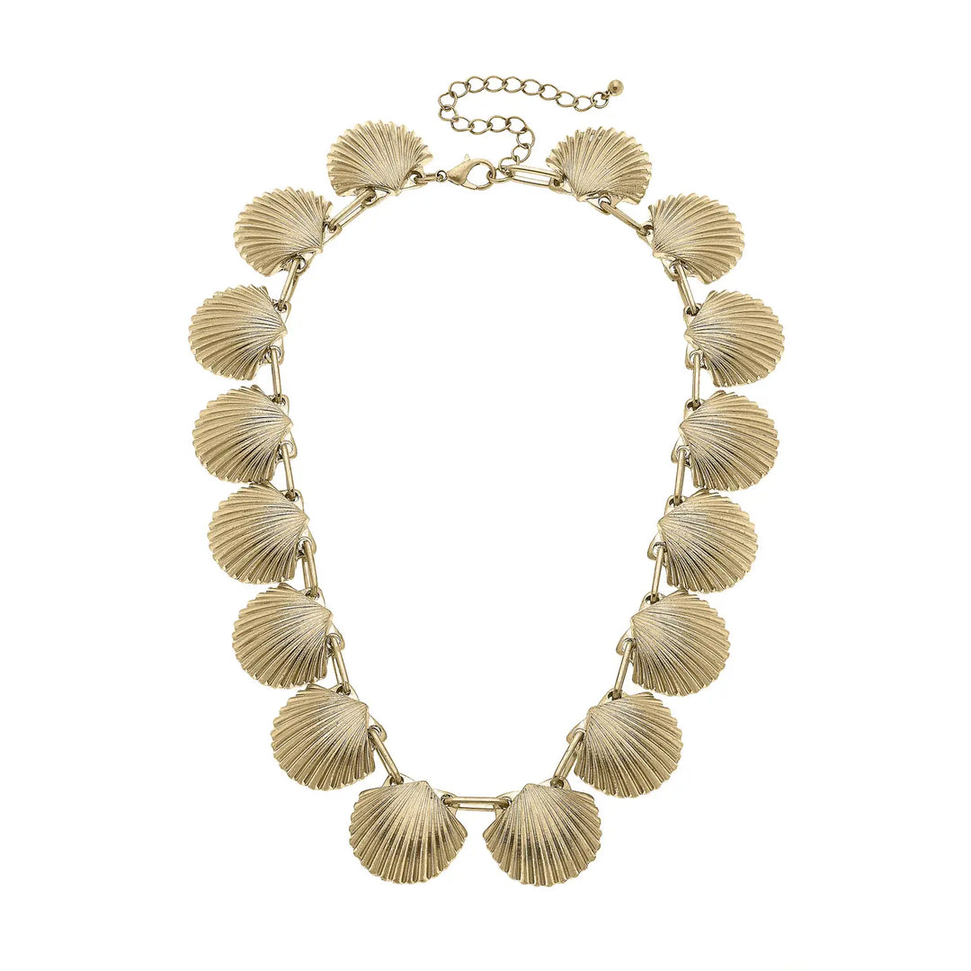 Mariana Scallop Shell Statement Necklace in Shiny Gold