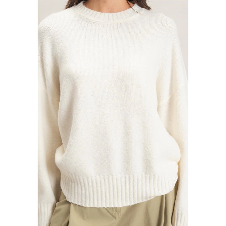 Cream Ribbed Crew Neck Sweater