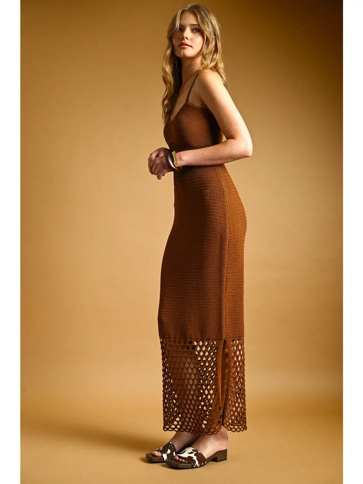 Golden Net Pattern On Bottom Knitted Dress