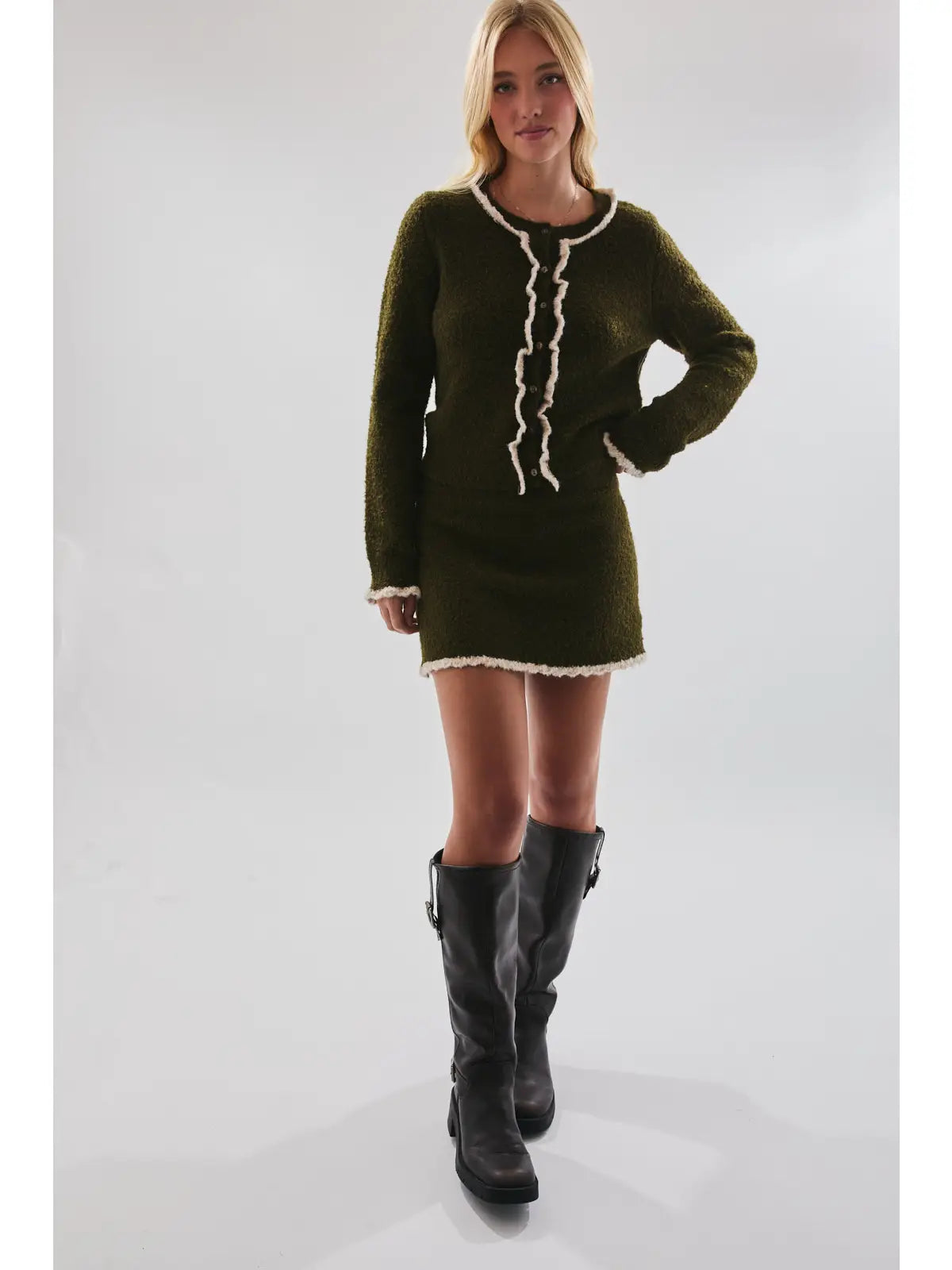 Green Knit Cardigan Top