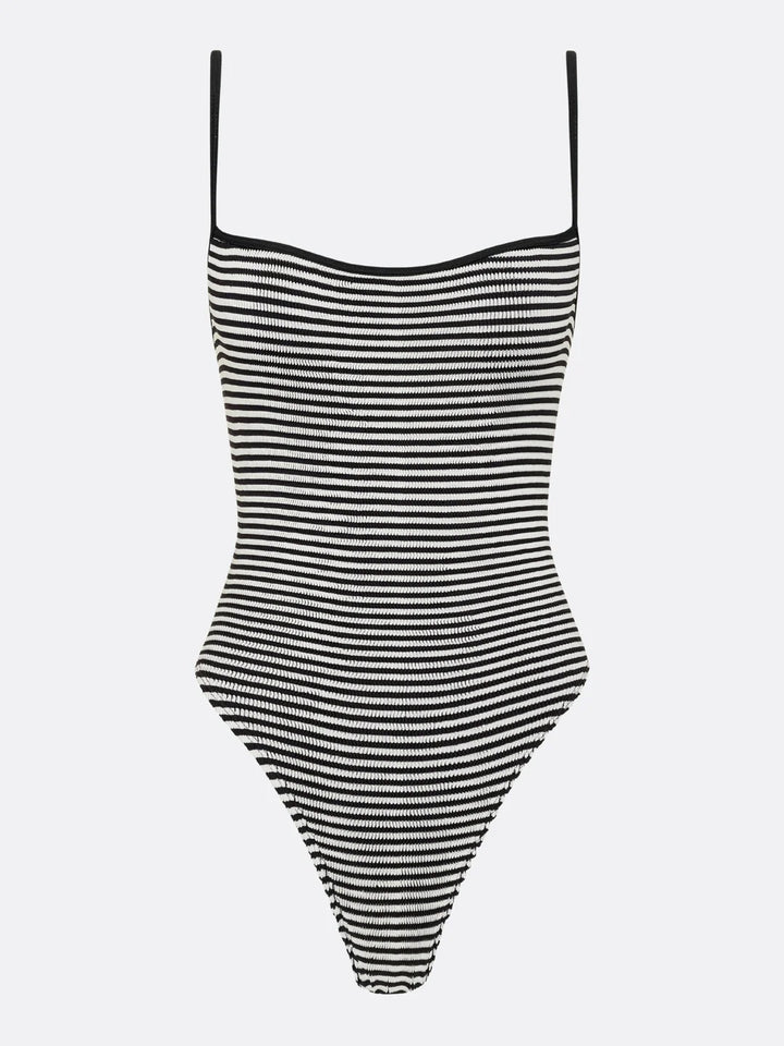 lido thin strap one piece - black striped