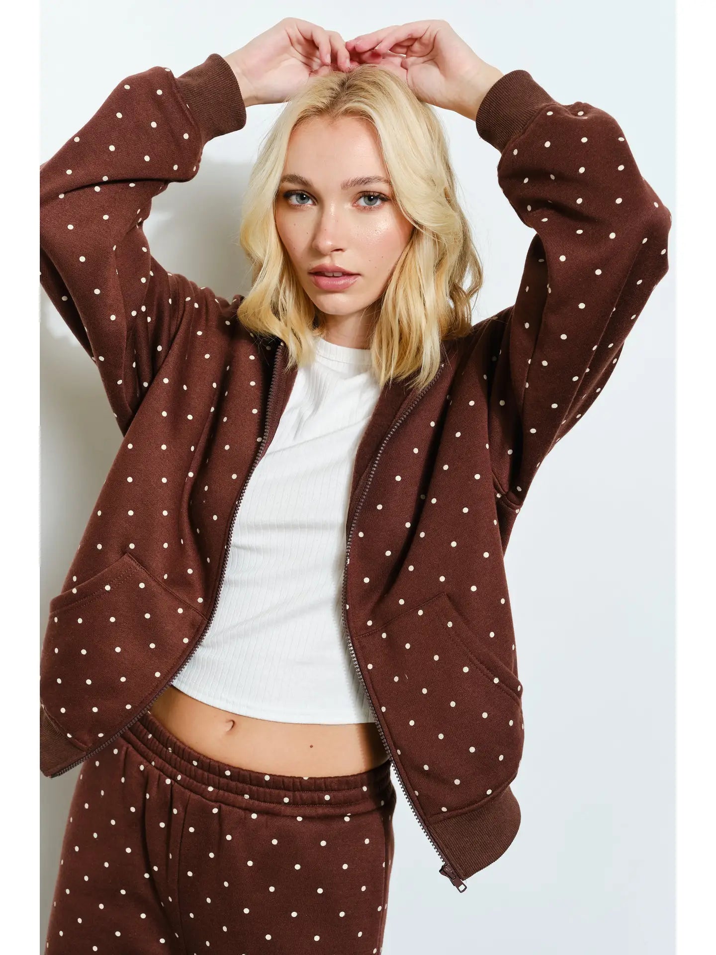 Bambi Polkadot Zip Up Hoodie - Cozy, Lounge