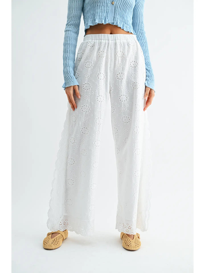 Broderie Anglaise Wide-Leg Trousers