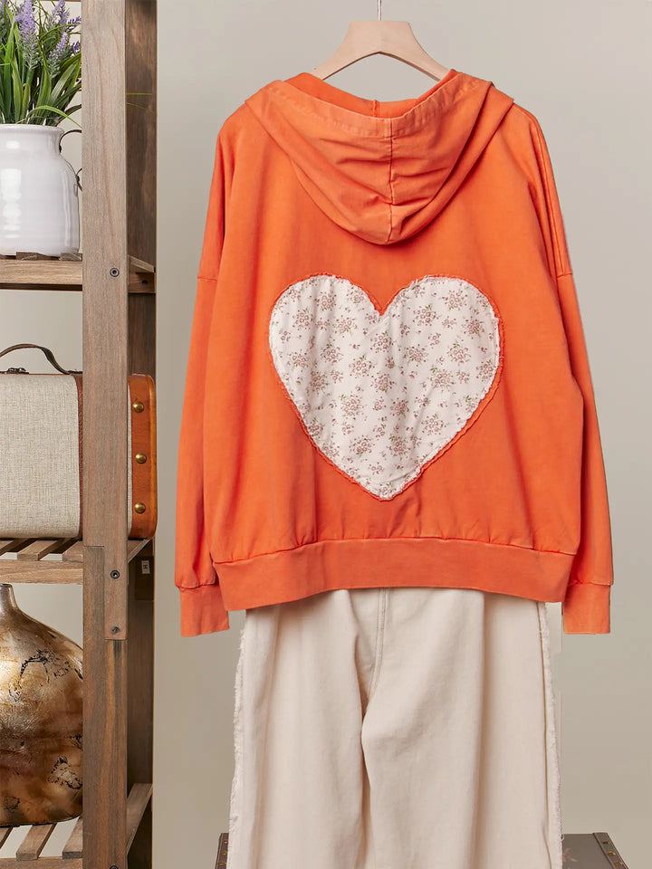 Zip Up Hooded Sweatshirt with Love Patchwork