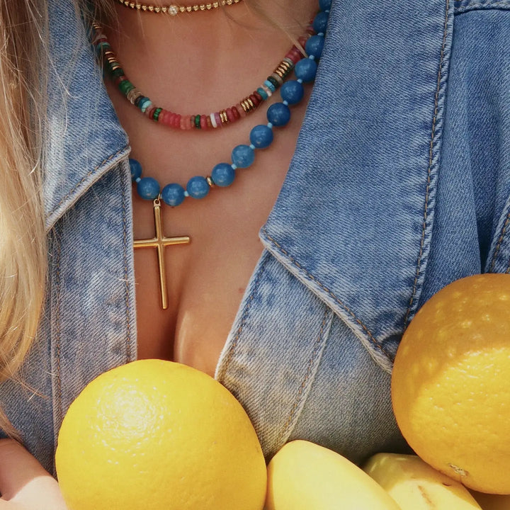 Conley Beaded Cross Necklace : Hypoallergenic and Water Resistant