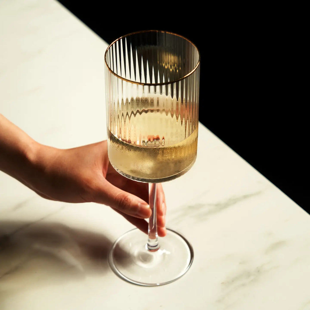 Deco Meridian Gold Rimmed Crystal Wine Glasses Set of 2
