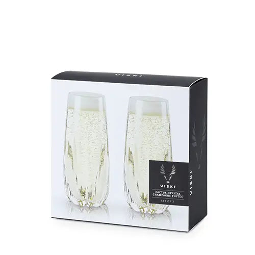 Cactus Stemless Crystal Champagne Flutes - Set of 2