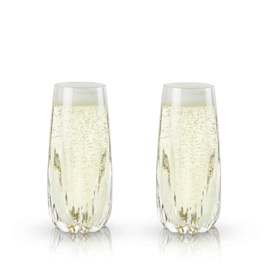 Cactus Stemless Crystal Champagne Flutes - Set of 2