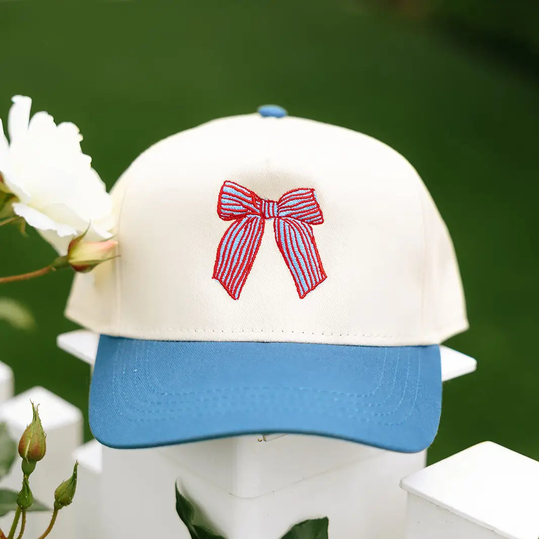 USA Striped Bow- Red/Light Blue 4th of July Hat