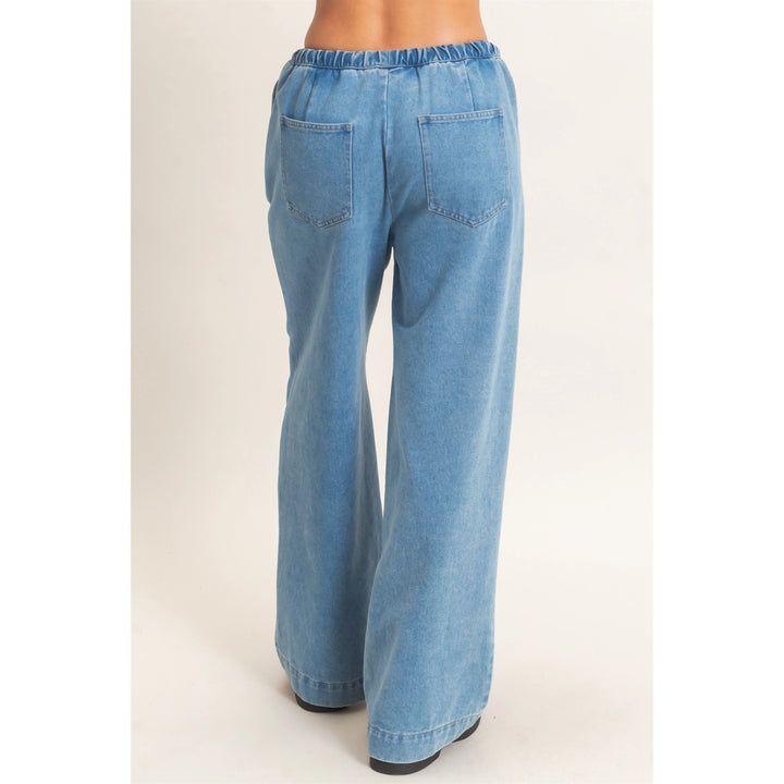 Elastic Waist Wide Leg Denim Pants