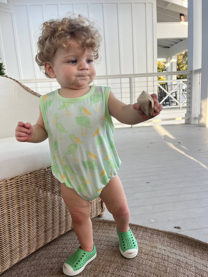 Mint Pelican Bubble Romper: 6-12M