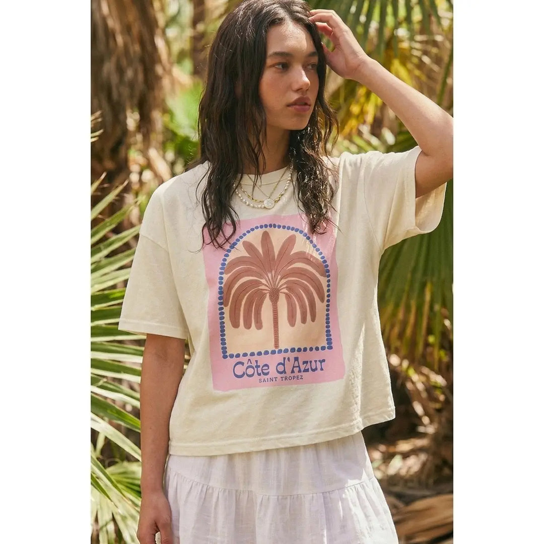 Tropical Palm Graphic Boxy Crop Top