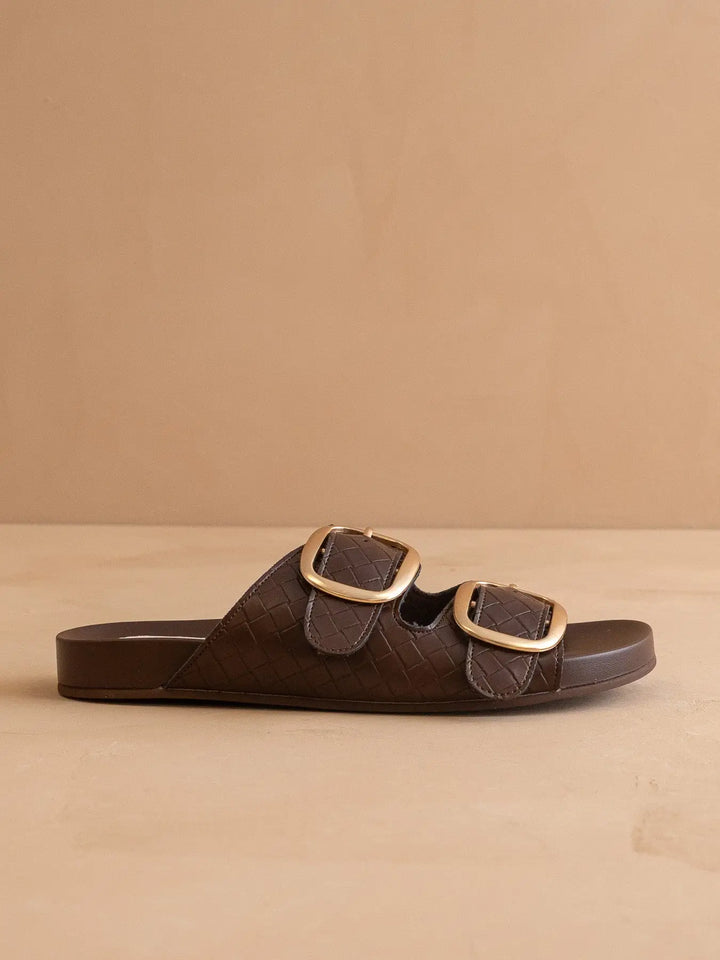 The Desiree | Coffee Modern Woven Buckle Fall Slide
