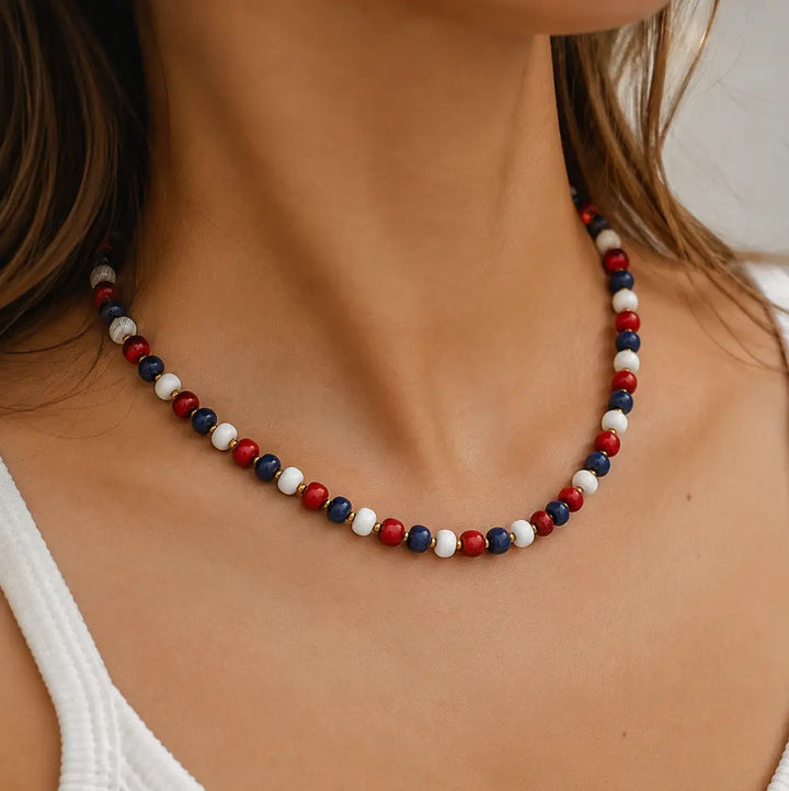 Americana Red White Blue Beaded Necklace