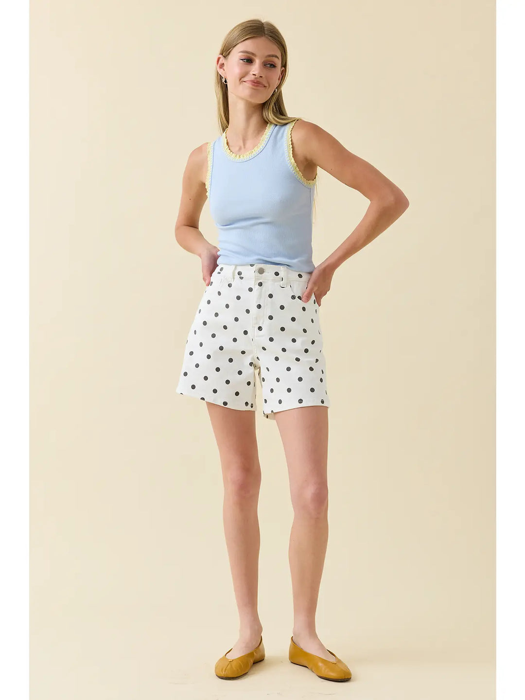 Polka Dot Denim Shorts