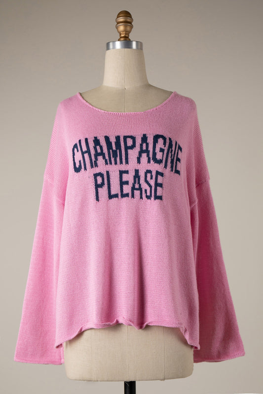 Champagne Please Saying Knit Lightweight Sweater