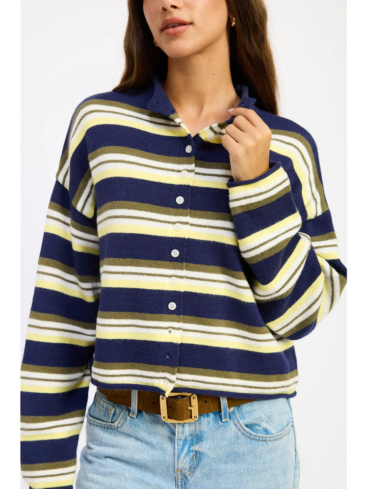 Striped Funnel Neck Cardigan
