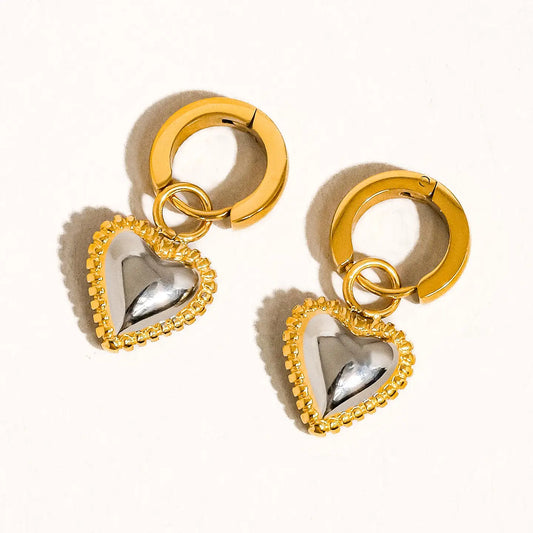 Savon 18K Non-Tarnish Two Tone Classic Heart Earring