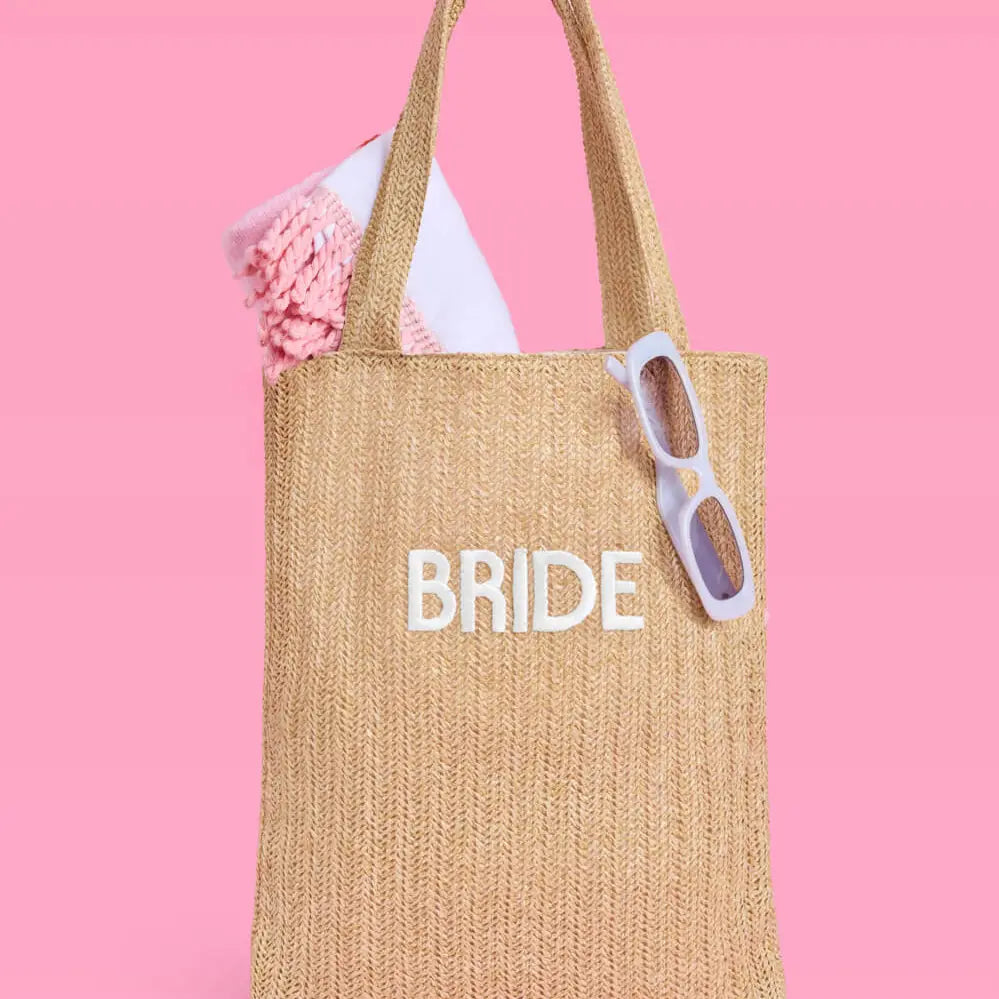 Bride Beach Tote - Embroidered Straw Tote, Bride Gift, Bachelorette