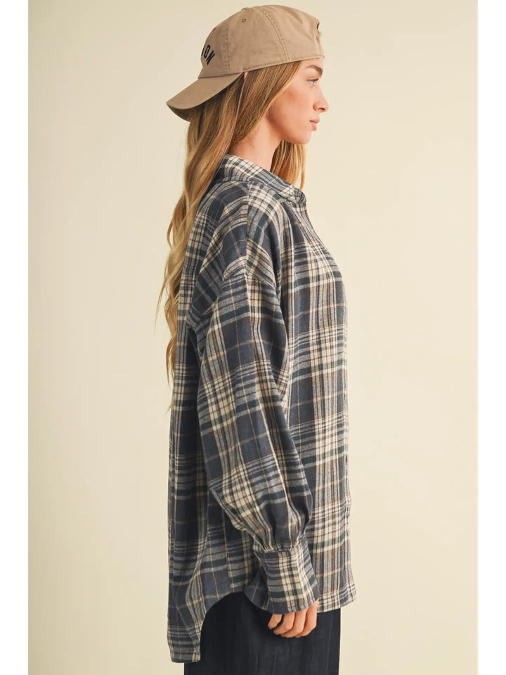 Brushed Plaid Oversized Layering Shacket