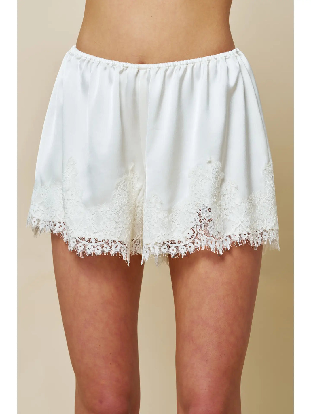 Satin Lace Trim Shorts