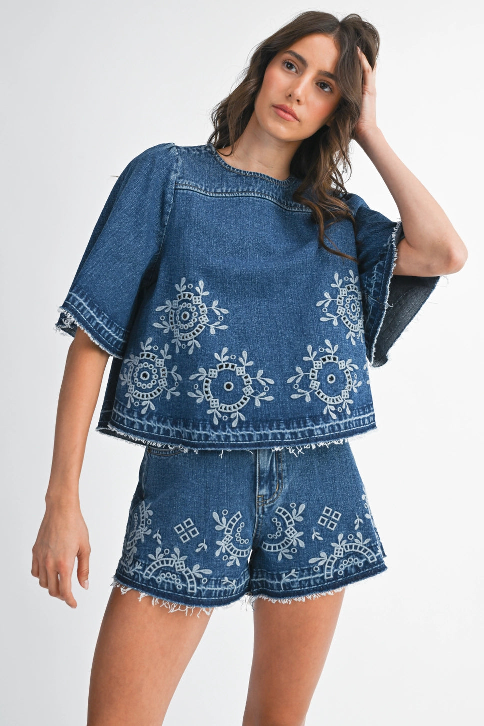 Embroidered Denim Top