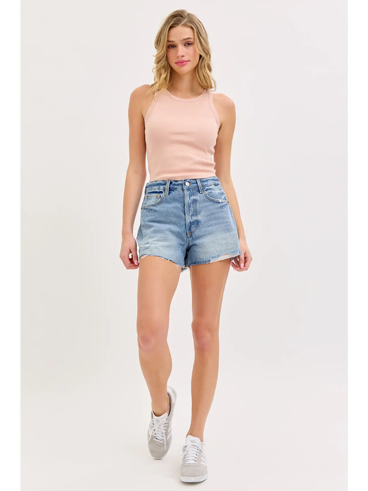 Mom Short with Distressed Hem