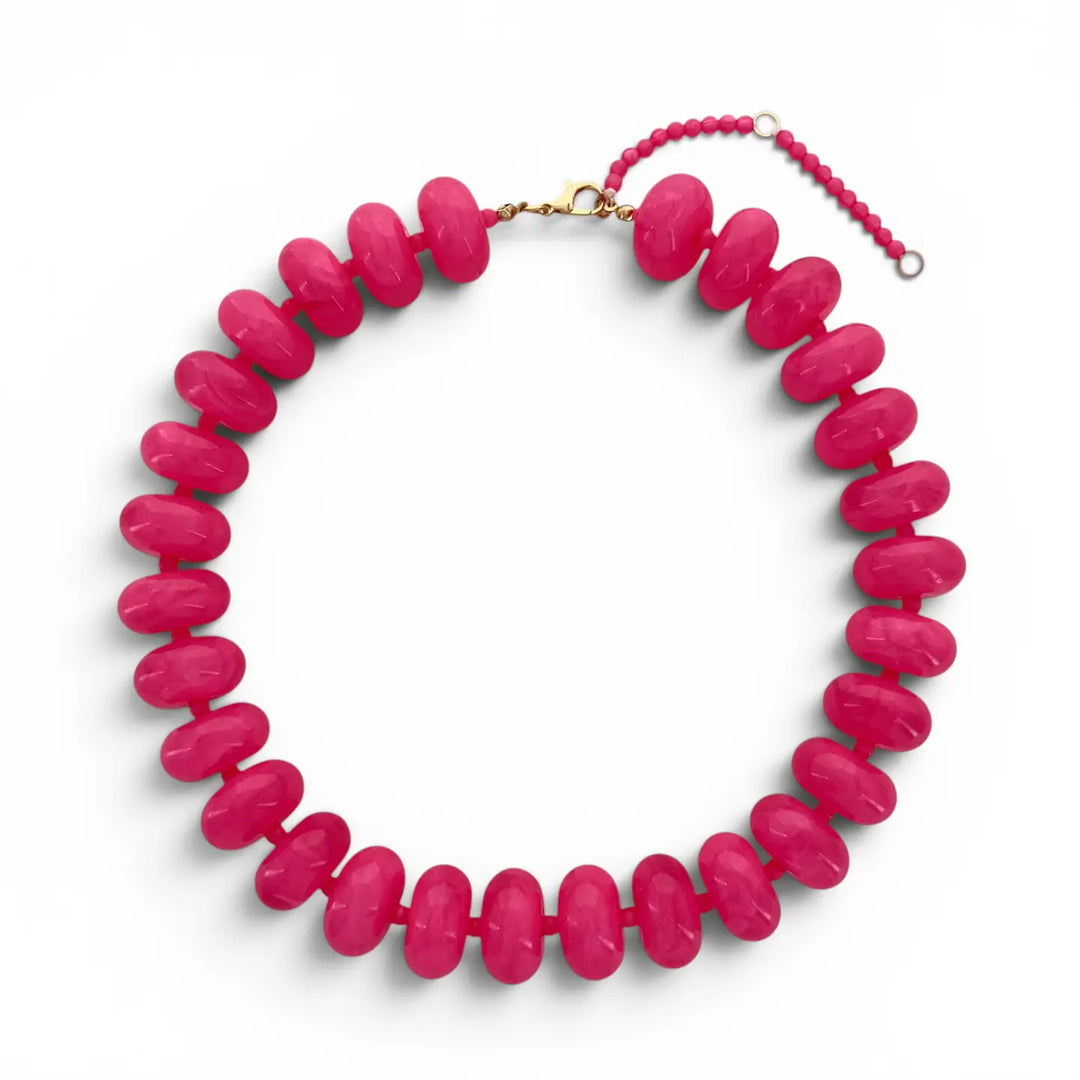 Hot Pink 20mm Resin Rondelle Beaded Necklace
