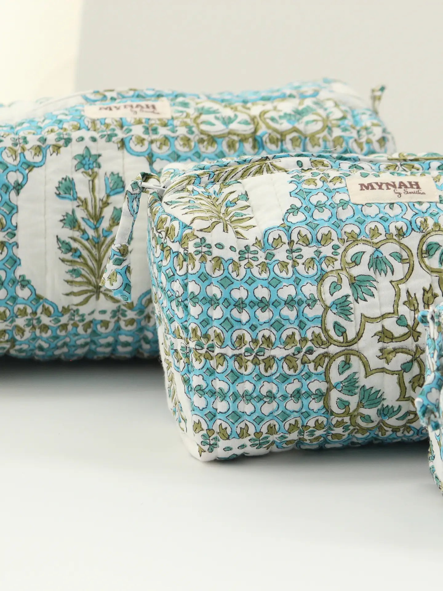 Moroccan Tile Print Quilted Block Print Cosmetic Bags