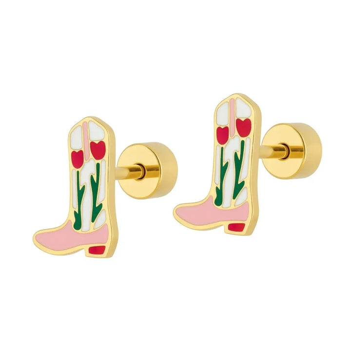 Screwback Stud Earrings - Tulip Cowgirl Boot