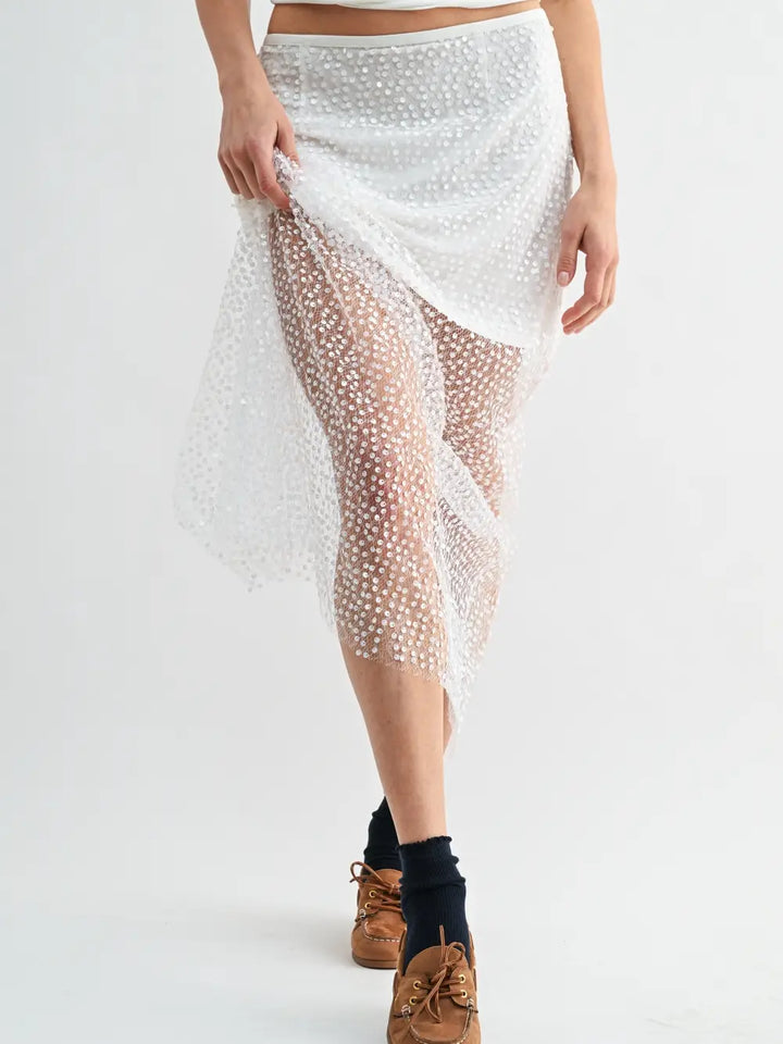 Sheer Sequin Layered Midi Skirt