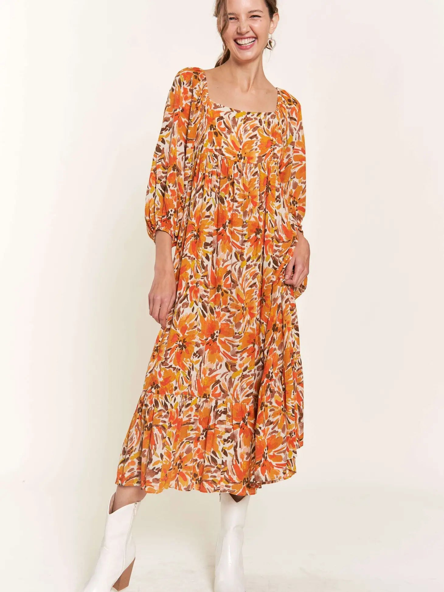 Fall Floral Midi Dress